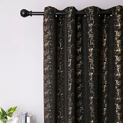 Taisier Home Gold Foil Print Linen Textured Curtains Geometric Dots Pattern Design Curtains for Nursery Toy Room Thermal Insulated Window Treatment 2 Panels 54" L,Black and Gold Drapes Print - color: Black/Gold, size: 52"W x 54"L (Pack of 2)