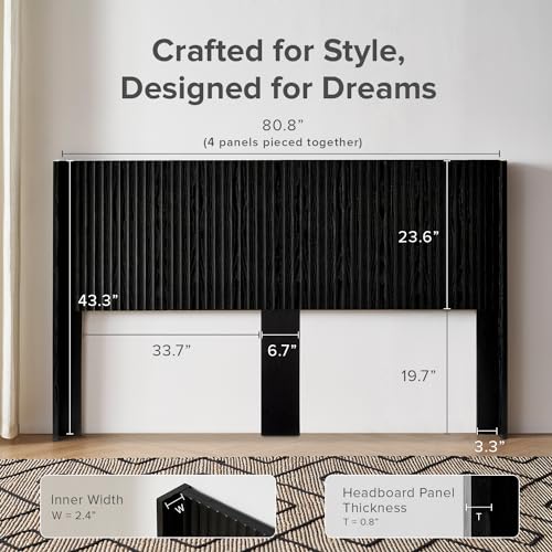 mopio Brooklyn Fluted Panel Wingback Headboard 80.8" - Wall Mount Headboard for King Bed, Modern Farmhouse Bedroom Decor, 4-Panel Assembly (Black Oak, King) - color: Black Oak, size: King