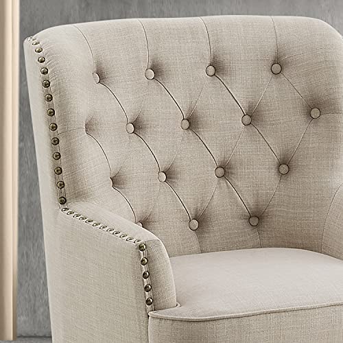 Rosevera Accent Chair with Ottoman Set - Mid-Century Modern Upholstered Armchair for Living Room or Bedroom - Comfy Reading Chair with Footrest, Small Accent Chair - Beige - color: Polyester Natural With Ottoman