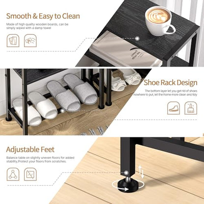 Narrow Side Table for Small Space, 2-Tier Small End Table with Shelf Holder, Slim Nightstand, Skinny Snack Couch Table in Living Room, Bedroom, Study, Kitchen and Balcony (Black) - color: Black