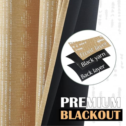 jinchan Boho Blackout Curtains 63 Inch Length for Bedroom Living Room | White on Mustard Yellow Geometric Grommet Curtains Room Darkening Thermal Insulated Window Treatments 2 Panels - color: Boho | White on Mustard Yellow, size: 52"W x 63"L (Pack of 2)
