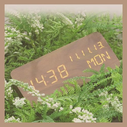 Wood Digital Alarm Clock Desk Time, Date(MM/DD/YY), Day of The Week, Temperature, Nightlight Large LED Display Portable Lamp Bedroom, Office, School, Home, Livingroom, Room (Brown) - color: Brown
