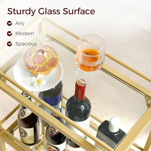 MAHANCRIS Bar Cart for The Home, 3-Tier Drink Cart on Wheels, Home Bar Serving Cart, Mini Bar Cart for Small Space, Kitchen, Dining Room, Gold RCJ40B01 - style: Stylish
