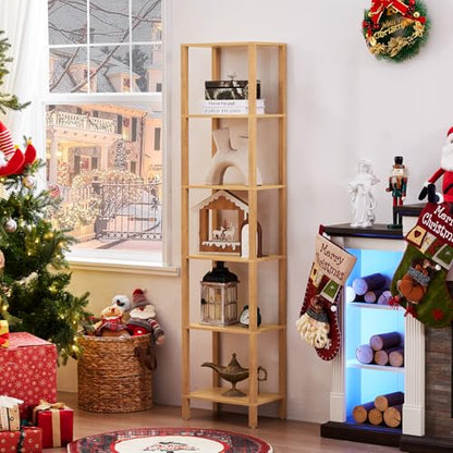 YUFAM 6-Tier Tall Narrow Bookcase, Small Bookshelf for Small Space, Natural - color: Natural, size: 6-Tier