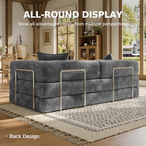 79" Convertible Futon Sofa Bed, Boneless Couch for Living Room | Pet scratch-resistant velour, dual-firmness full-block foam cushions, pull-out sleeper couch, no assembly, Deep Gray - color: Dark Gray, size: 78IN