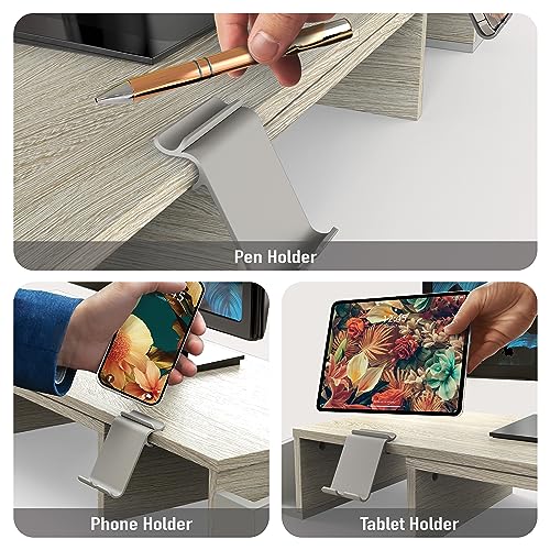 Simple Houseware Desk Dual Monitor Stand Riser with Drawer, Maple | Customizable Organizer Tray, Built-In Phone & Tablet Slot and Side Storage - color: Maple