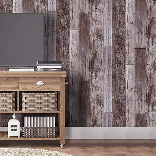 Yun-aeon Gray Wood Peel and Stick Wallpaper 17.3" X 400" Self Adhesive Wallpaper Backsplash Line Removable Wall Paper Bathroom Old Furniture Renovation Furniture - color: Natural Wood-Gray, size: 17.3" x 400"