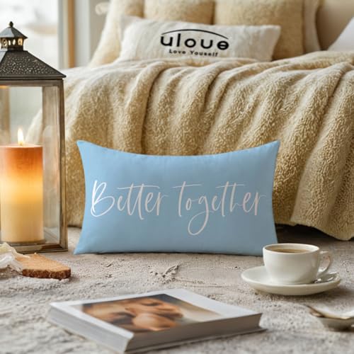 ULOVE LOVE YOURSELF Better Together Lumbar Throw Pillow Cover Romantic Couple Reversible Decorative Pillowcase12''x20'' Double-Sided Print Cushion Cover for Bed/Sofa (Light Blue) - color: Light Blue