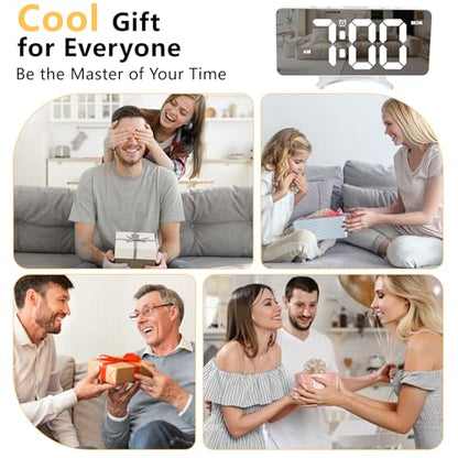 Digital Alarm Clock for Bedroom, Mirror LED Display Bedside Clock with Adjustable Brightness, Dual Alarm & Snooze for Heavy Sleepers, USB Powered Desk Clock for Nightstand, Home & Dorm