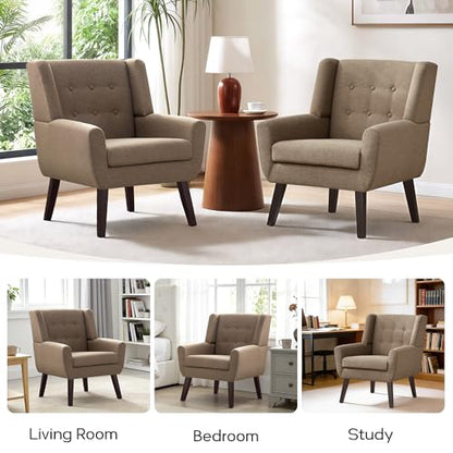 HUIMO Accent Chair for Living Room,Upholstered Button Fabic Armchair Chair | Mid Century Modern Tufted Armchair with Fabric,Comfy Arm Chairs for Club Living Room Reading Bedroom,Waiting Room Brown - color: Brown