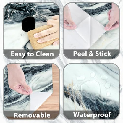 Blue/White Marble Contact Paper Peel and Stick for Countertops | Glossy Marble Wallpaper Self Adhesive Removable Contact Paper for Kitchen Backsplash Cabinet Bathroom Vinyl Wrap 15.7"×78.7" - color: Blue White