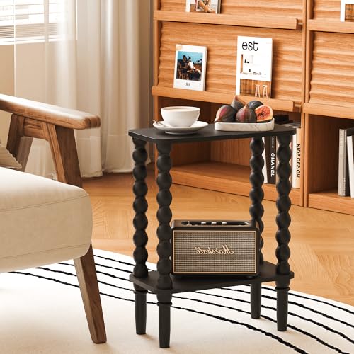 Veegle Narrow Side Table, Small End Table with Storage Shelf, 2-Tier Small Coffee Tables for Living Room, Bedroom, Narrow Spaces (Black) - color: Black-2 Tier Shelf