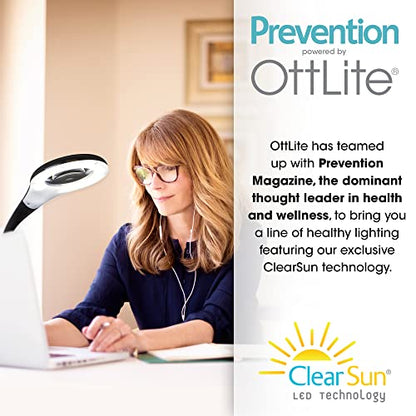 OttLite Prevention LED Desk Lamp with Adjustable Magnifier, Black | ClearSun LEDs Reduce Eyestrain | 1.7x Optical Grade Magnifier with 3.4x Spot Viewer | 4 Brightness Settings