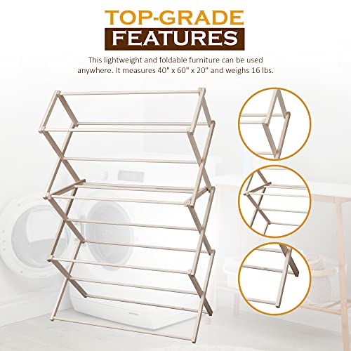 Peaceful Classics Wooden Laundry Rack - Amish Handmade Wooden Clothes Drying Rack - Foldable Drying Rack for Towel, Blanket, Linen Household Essentials - for Indoor Or Outdoor Use (38" x 30" x 13") - size: Small