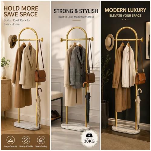 Gold Freestanding Coat Rack, Modern Metal Coat Tree, Sturdy Hall Tree for Entryway, Bedroom, Living Room, Hanging Coats, Hats, Bags - color: A2
