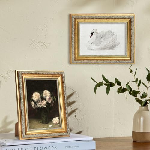 4x6 Picture Frames, Ornate Vintage Gold Photo Frames with HD Glass for Wall Decor or Tabletop Display, 4 x 6 gold picture frame with Distressed Rust-Like Finish, Retro Home Decor, 2 Pack - color: Gold Distressed, size: 4x6-2P
