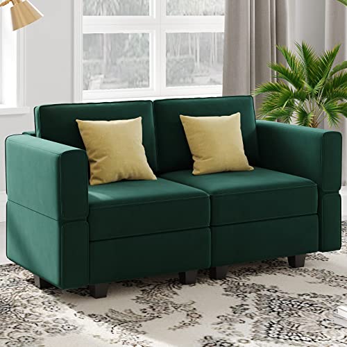 Belffin Modular Loveseat Sofa Couch with Storage Seats Velvet 2 Seater Love Seats for Small Spaces Green - color: Green, size: Loveseat Sofa