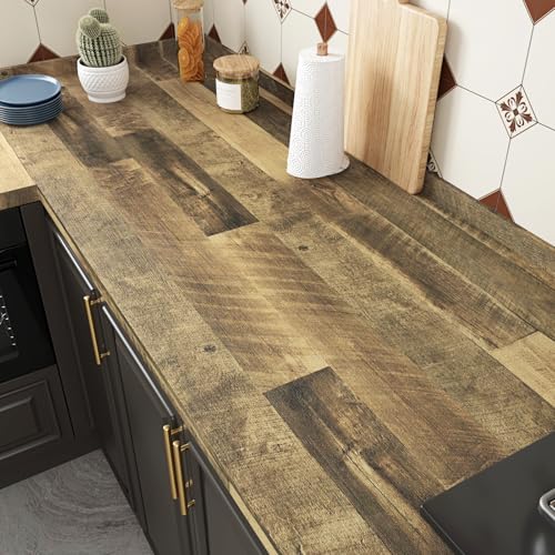 Brown Wood Contact Paper Peel and Stick Countertops Waterproof | Wood Wallpaper Removable Vintage Wooden Grain Contact Paper for Cabinets Kitchen Tables Office Desk Camper Walls 15.8" x 196" - color: 1, size: 15.8" x 196"