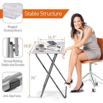 TV Tray Table, Folding Dinner Tray With No Assembly Required, Sturdy Foldable Snack Eating Table for Living Room, 2PCS (White Marble) - color: White Marble, size: 2pcs