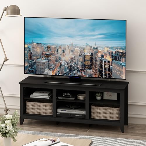 Furinno Jensen TV Stand for TV up to 65 Inch, 2-Tier Black Entertainment Center, TV Console with Cable Management, for Living Room, Bedroom, Dark Americano - color: Dark Americano