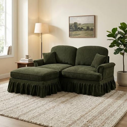 Modular Loveseat Sofa Couch, 2 Seat Comfy Chenille Sofa with Removable Ruffled Skirt, Flared Armrests, Sturdy Legs, Convertible Sectional for Living Room, Bedroom, Apartment (Green) - color: Green, size: 76.4 Inch L