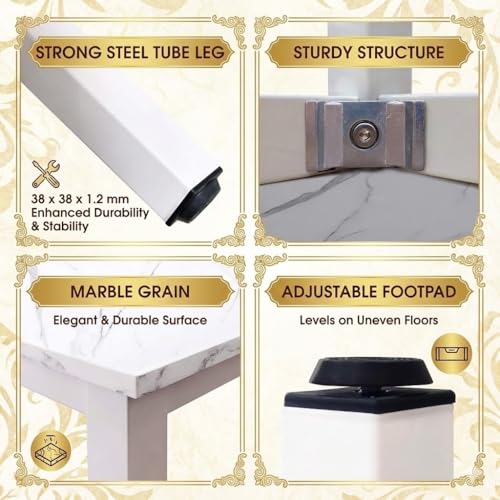 55 inch Computer Desk, White Metal Frame, Marble Grain | Wood, Modern Simple Style, For Home Office, Bedroom, Study, Student Writing Desk, Small Spaces - color: Marble, size: 55"