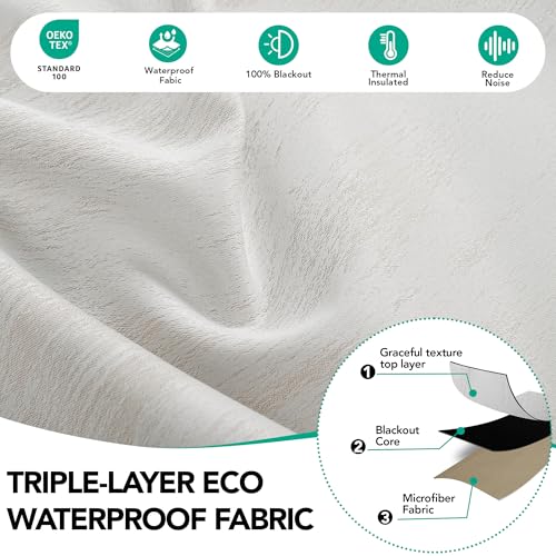 Deconovo Waterproof Total Blackout Curtains, Thermal Insulated Soundproof Window Curtain, Pinch Pleated, Room Darkening Panels for Bedroom Living Room Kitchen (Cream White, 50Wx63L Inch, Set of 2 - color: Linen 100% Blackout - Cream, size: 50"W x 63"L (Pa