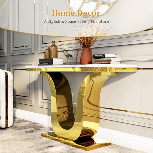 Gold Console Table, White and Gold Living Room Sofa Table, 50" Rectangle Console Table for Entryway, Living Room, Office, Foyer, Front Hall, Hallway - color: Gold