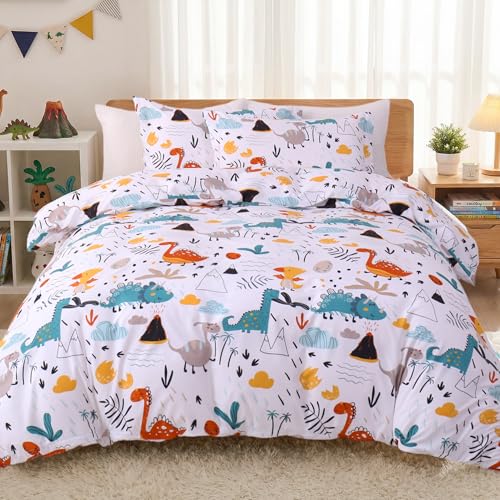 JSD Dinosaur Kids Duvet Cover Set Twin Size | 2 Piece Soft Printed Microfiber Duvet Cover with Pillow Sham Zipper Closure, Comforter Not Included, Oeko-Tex Certified - color: Dinosaur, size: Twin