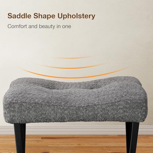18-Inch Vanity Stool Chair, Gray Makeup Stool | Teddy Flannel Vanity Bench, Metal X-Leg, 300 LBS, 16.3"x12.4"x18", Ottoman Accent Stool, Breathable Soft Saddle Seat - size: Small, style: Gray Fabric