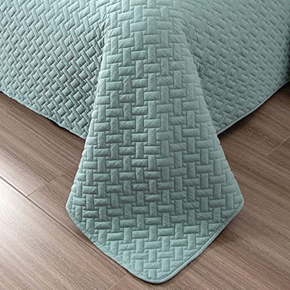 EMME Quilts Queen Size Bedding Sets, Lake Blue Bedspread Soft Lightweight Pre-Washed Quilt, 3 Piece Cozy Reversible Microfiber Coverlet with Pillow Sham (Basket Weave,90"x90") - color: 10-lake Blue (Basket Weave), size: Full/Queen(90" x 90")