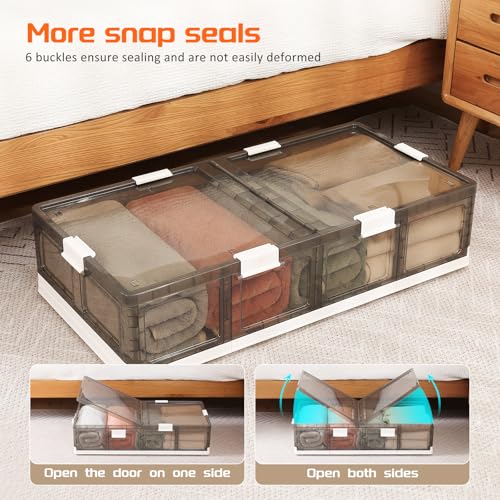 2-Pack Under Bed Storage Containers with Wheels - Stackable, Foldable Plastic Storage Boxes with Lids for Clothes, Shoes, Blankets - Perfect for Bedroom Organization and Dorms - size: 2 Pack-32.9''x16.1''x7.3''