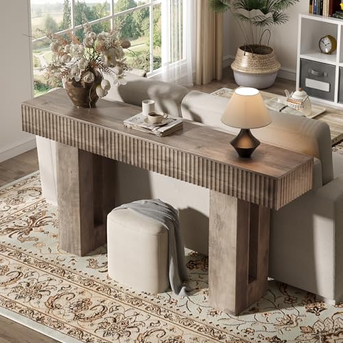 63-Inch Long Entryway Console Table with a Fluted Design, Thick Wood Farmhouse Sofa Table Behind Couch, Narrow Hallway Accent Table for Living Room, Foyer, Entrance,Grey - color: Grey, size: 63 Inch