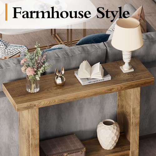 LIFECHOVY Farmhouse Wood Entryway Table Narrow Console Tables with Storage | Behind The Couch Sofa, Entrance Side Table with Shelves for Hallway, Living Room, Foyer, Brown - color: Brown