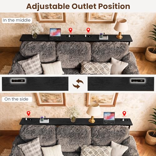 GRLEAF 90 Inch Narrow Sofa Table with Power Outlet, Extra Long Console Table Behind Couch Table with Charging Station, Skinny Entryway Table Thin Table for Living Room, Narrow Spaces (Black) - color: Black, size: 90IN