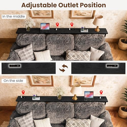 GRLEAF 90 Inch Narrow Sofa Table with Power Outlet, Extra Long Console Table Behind Couch Table with Charging Station, Skinny Entryway Table Thin Table for Living Room, Narrow Spaces (Black) - color: Black, size: 90IN