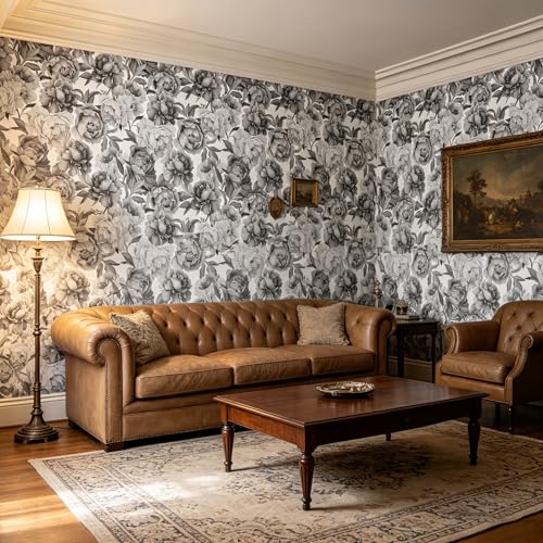 Gray Peony Flowers Floral Peel and Stick self Adhesive Wallpaper - 96''x32'' - color: X05, size: 96"x32"
