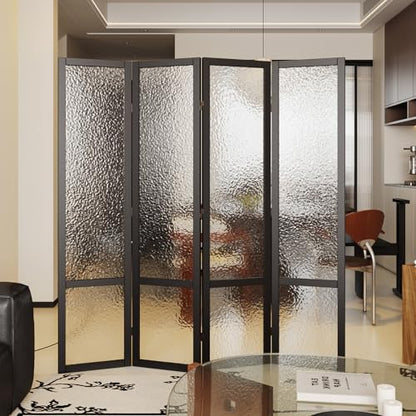 4 Panel Acrylic Room Divider Privacy Screen - Freestanding Frosted Translucent Partition, Lightweight Modern for Home Office Studio (Black, 4 Panels) - color: Black