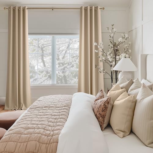 NICETOWN Biscotti Beige Light Blinds - Microfiber Grommet Thermal Insulated Shades for Kid's Room, Yard, Boys Room, Girls Room, Nursery - Lightweight, 1 Pair, W52 x L95 - color: Biscotti Beige, size: 52"W x 95"L (Pack of 2)