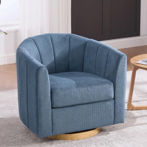 YaFiti Modern Swivel Accent Chair 1 pcs, Round Barrel Club Armchair, Blue | Premium Chenille Fabric, High-resilience Foam, Solid Wood Base, 350lbs Capacity, Upholstered Armchair for Living Bedroom - color: Blue