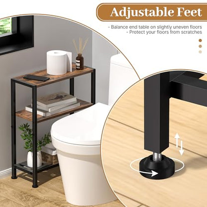 Narrow Side Table for Small Space, 2-Tier Small End Table with Shelf Holder, Slim Nightstand, Skinny Snack Couch Table in Living Room, Bedroom, Study, Kitchen and Balcony (Rustic Brown &Black) - color: Rustic Brown