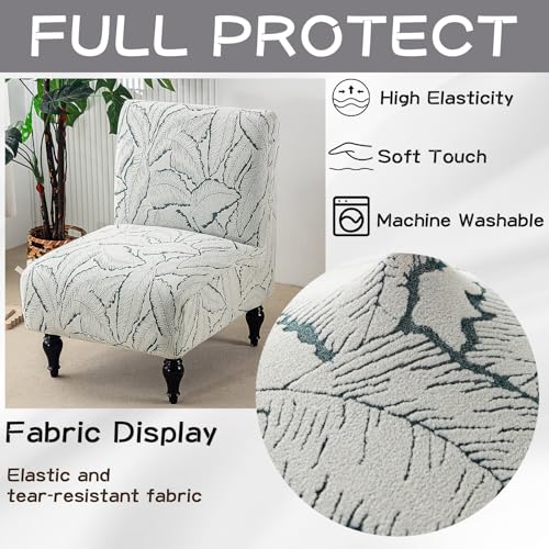 Jacquard Armless Chair Cover Soft Chenille Accent Chair Slipcover Printed Slipper Chair Slipcover All-Season for Living Room Hotel Bedroom Green - color: Green
