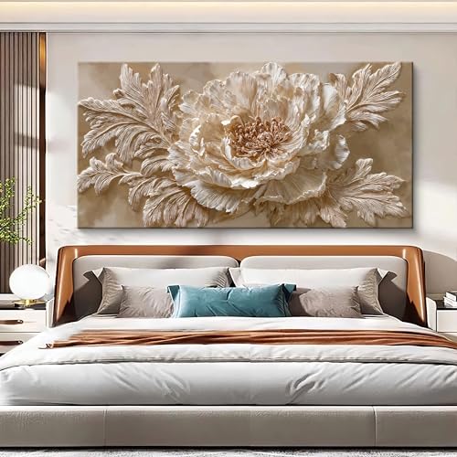 Modern Oversize Wall Art Prints Luxury Neutral Floral Bloom Canvas Wall Art Decor For Living Room Flower Wall Decor Artwork For Walls Pictures For Bedroom Office Study Aesthetic Home Wall Decoration 29" X 58" - color: LAI-13A, size: 58"L x 29"W