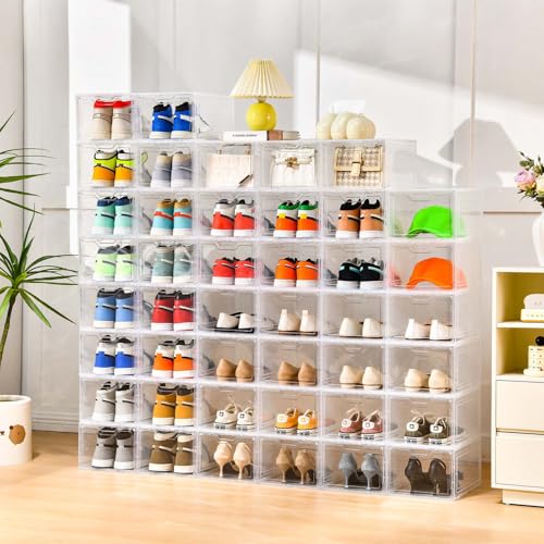 10 Pack Large Shoe Boxes Clear Plastic Stackable,Shoe Storage Organizer with Lids,Shoe Rack for Closet,Shoe Organizer and Shoe Containers for Sneaker Storage, Shoe Display Case Fit up to US Size 13 - color: Clear, size: 10 Count Fit Size 13