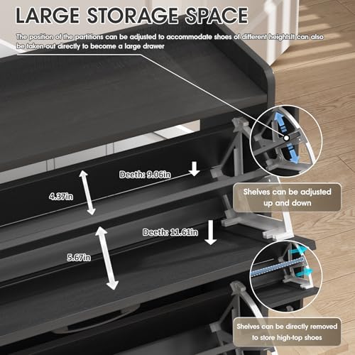 Maupvit Shoe Storage Cabinet with 3 Flip Drawers, Freestanding Organizer with Metal Legs for Entryway, Narrow Shoe Rack Cabinet, Black - color: Black, style: 3-Drawers