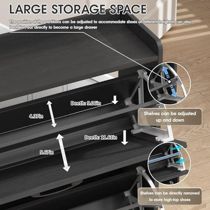 Maupvit Shoe Storage Cabinet with 3 Flip Drawers, Freestanding Organizer with Metal Legs for Entryway, Narrow Shoe Rack Cabinet, Black - color: Black, style: 3-Drawers