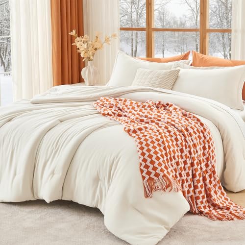 Queen Comforter Set, All Season Ultra Soft Down Alternative Bedding - 3 Piece Lightweight Bed Set Includes 1 Comforter (90"x90") and 2 Pillow Shams (20"x26"), Ivory - color: 02 - Ivory, size: Queen(90"x 90")