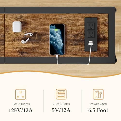 Gewudraw 70" Sofa Table Behind Couch with Oulets-Narrow Console Table,Brown | Industrial Style, Long Skinny Design,Couch Table For Hallway,Living Room,Bedroom, Built-In Power Outlets & USB, 172cm Length - color: Rustic Brown, size: 70 in