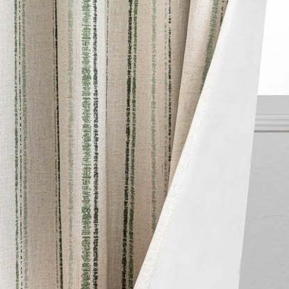 MYSKY HOME Green Striped Curtains 63 Inches Long for Bedroom 100% Blackout Ticking Stripe Pinstripe Patterned Linen Double Layer Curtains Farmhouse Drapes, Grommet, 2 Panels, 52" Wide - color: Green/Blackout, size: 52"W x 63"L (Pack of 2)