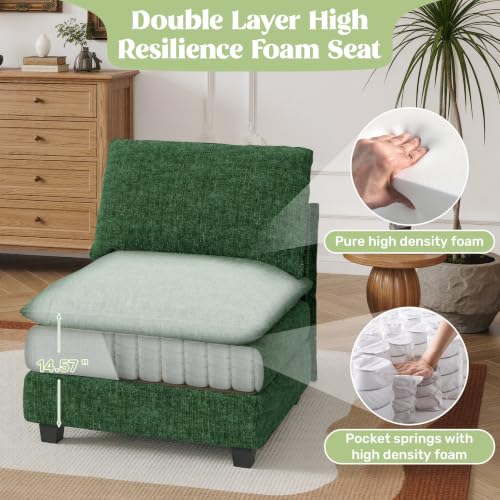 37" Single Sofa Seat,Comfy Cloud Couch Sectional Sofa, Chenille Sleeper Deep Seat Sofas for Living Room,Bedroom and Apartment,Green - color: Green, style: 37'' single sofa-chenille